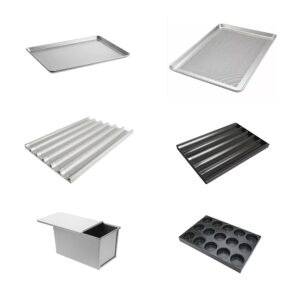 YEEDABAKE baking trays and moulds assortment: flat, perforated and baguette trays, loaf tin and multi-cavity mould