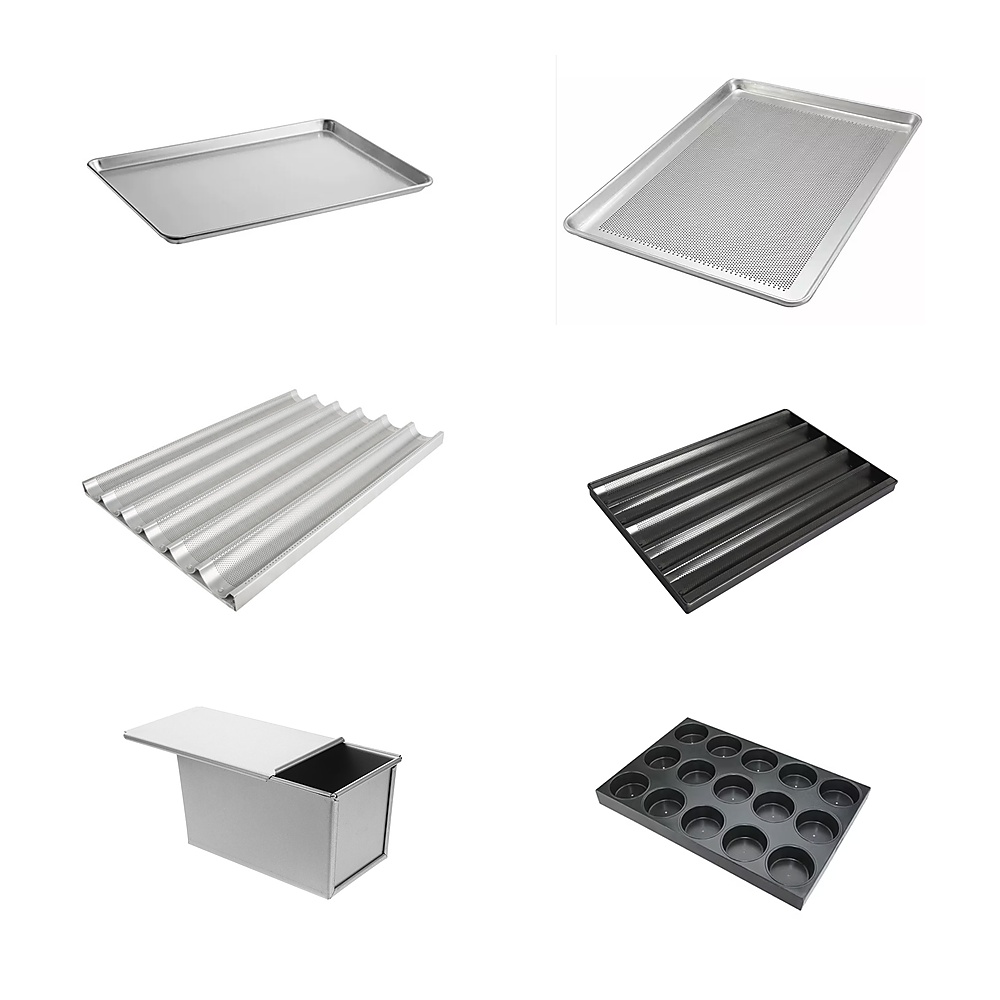 YEEDABAKE baking trays and moulds assortment: flat, perforated and baguette trays, loaf tin and multi-cavity mould