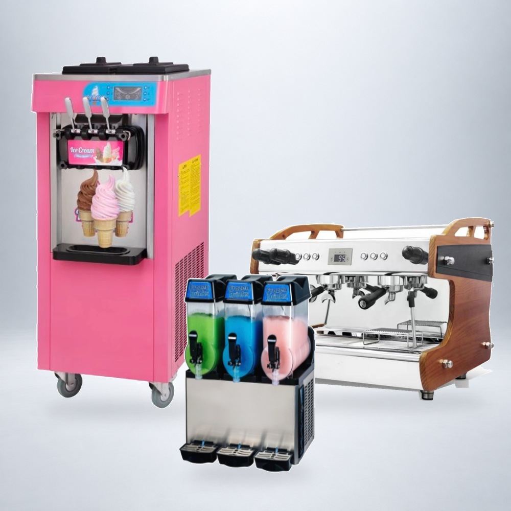 YEEDABAKE ice cream machines, three-bowl slush machine and espresso coffee machine